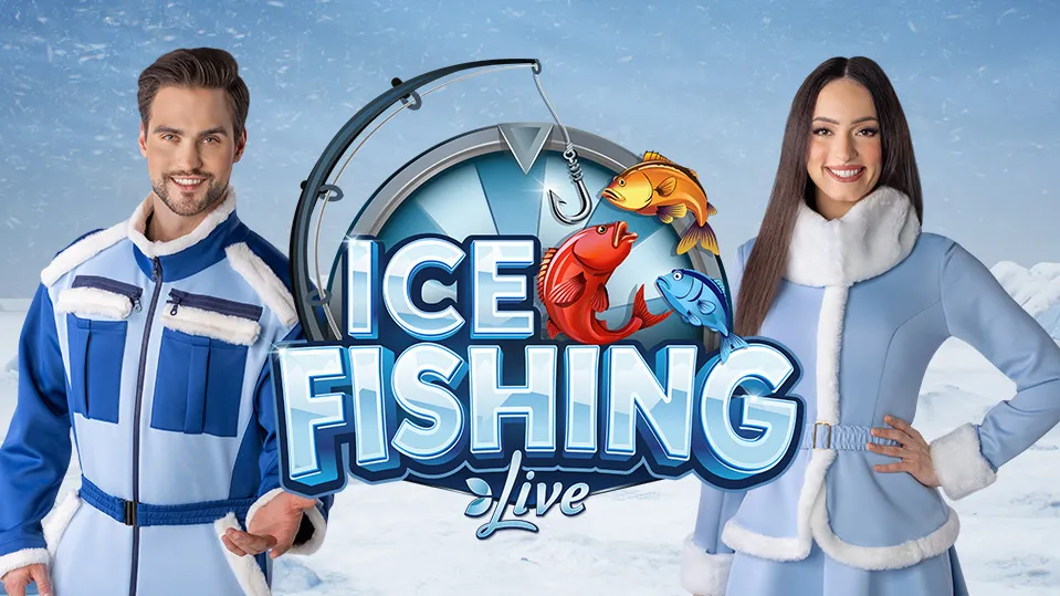 Snowy winter landscape in ice fishing game for kids