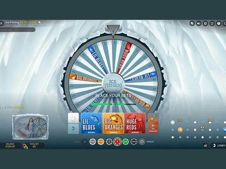 Ice hole drilling and setup in authentic ice fishing game